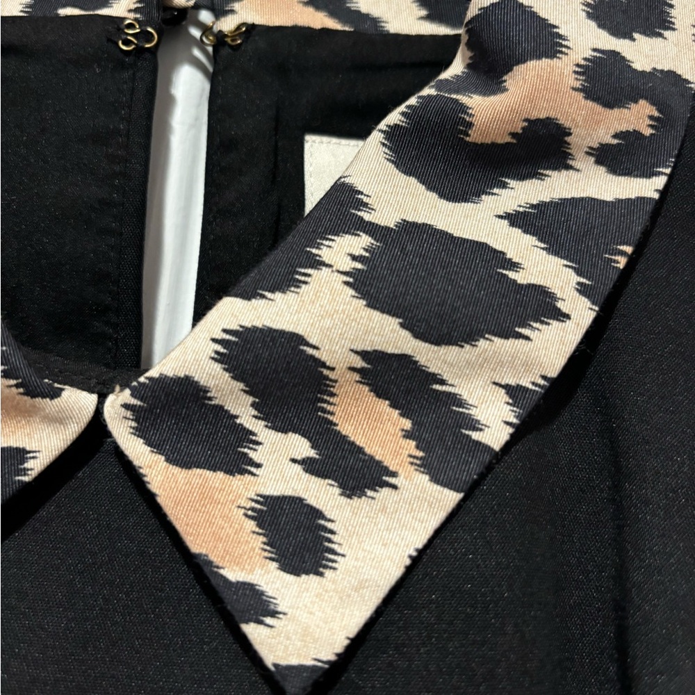 Vintage Kate Spade Fit & Flare Black Sleeveless Mini Dress With Leopard Collar - Picture 6 of 9